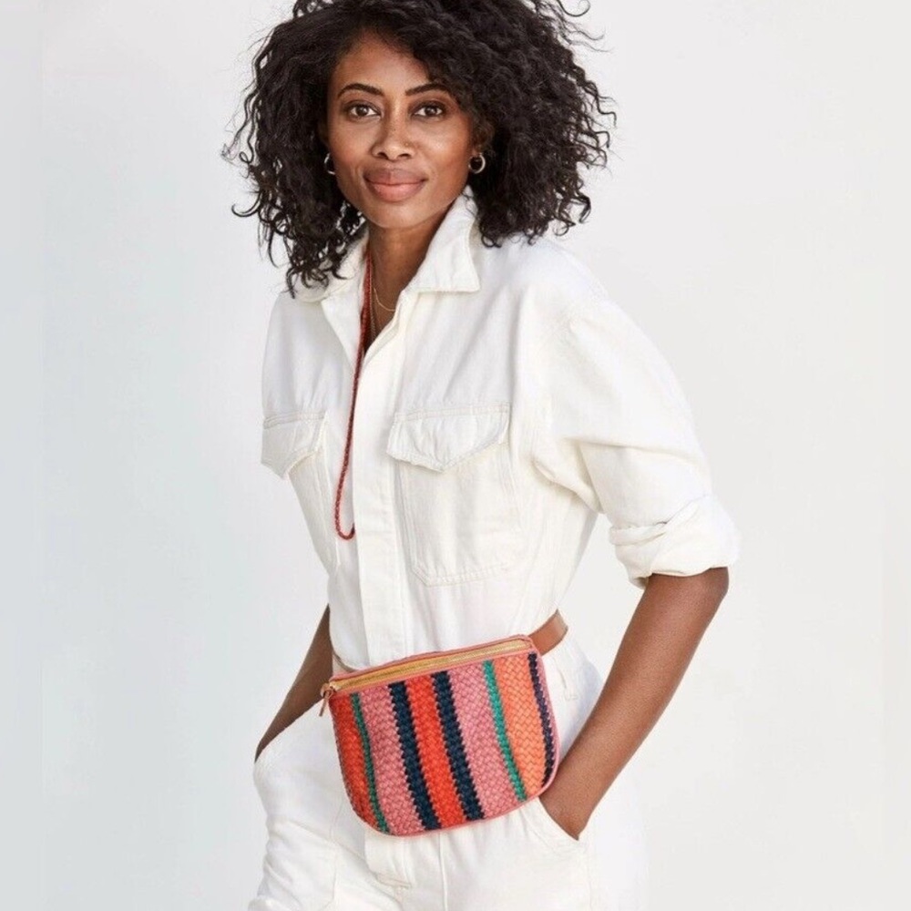 Clare V. Striped Woven Petal Leather Belt Bag Fanny Pack NWOT